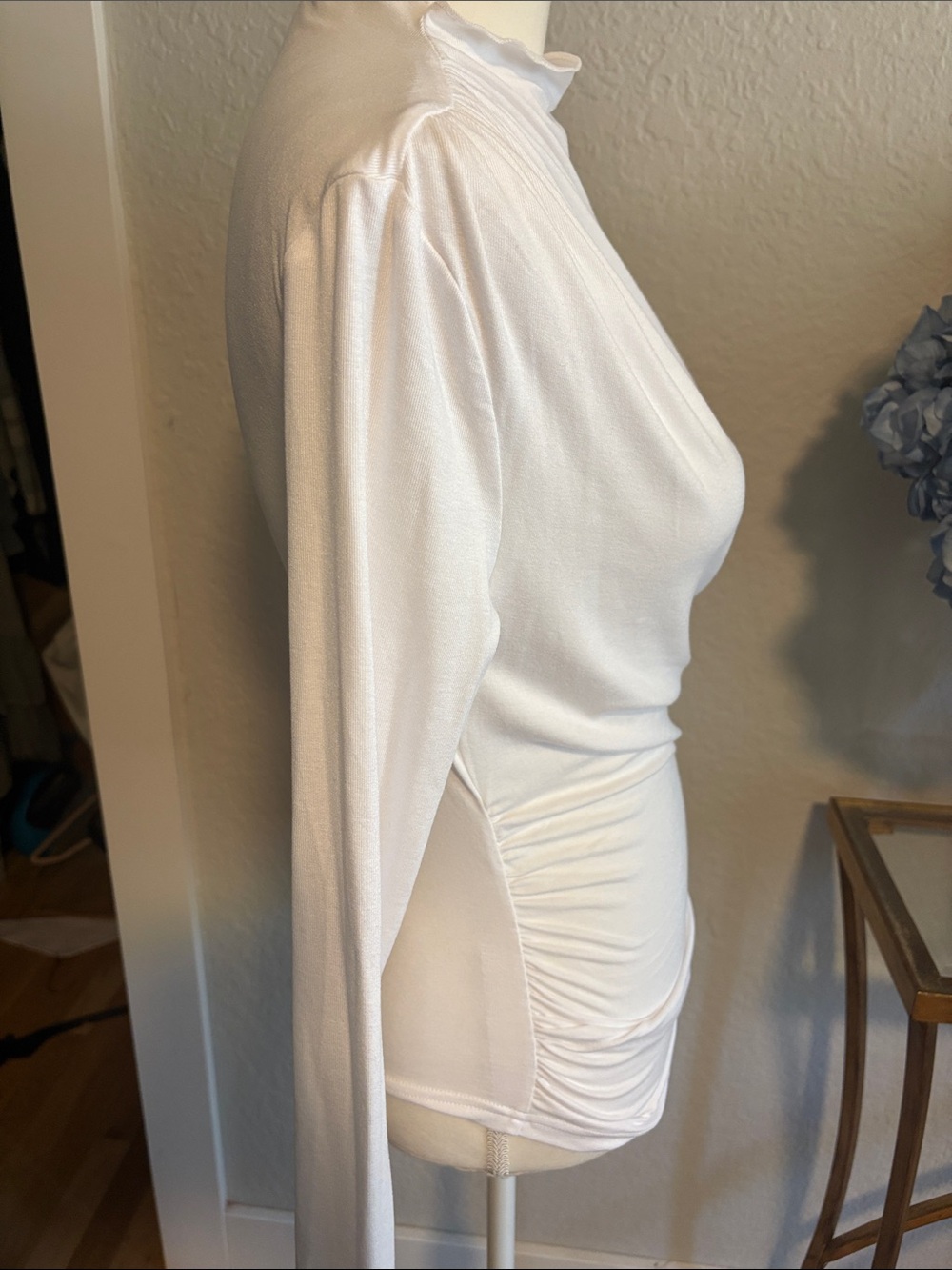 Commense White Long-Sleeve Draped Mock Neck Top - Picture 5 of 8